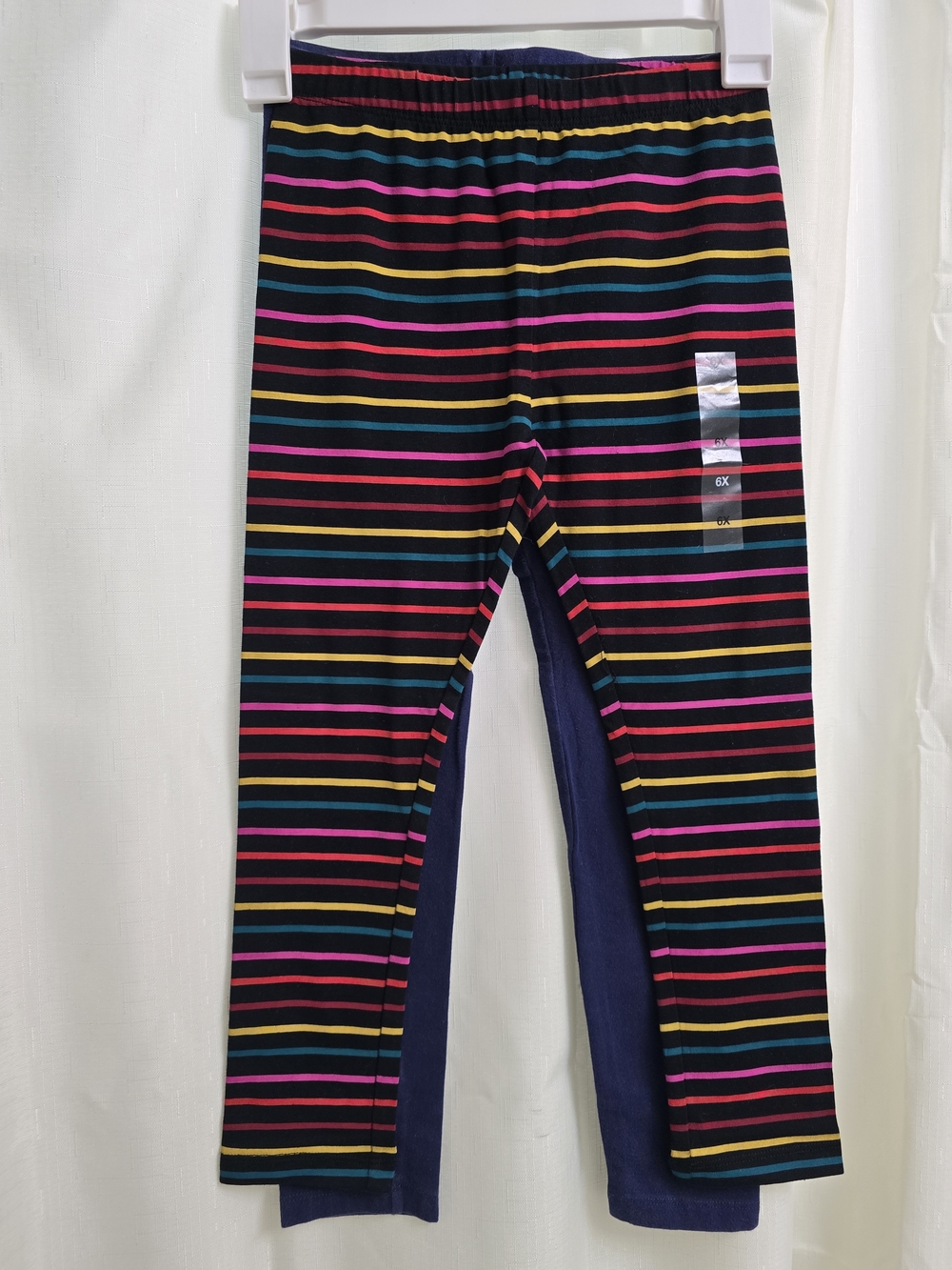 Epic Threads Black Leggings with Pink, Blue & Yellow Stripes